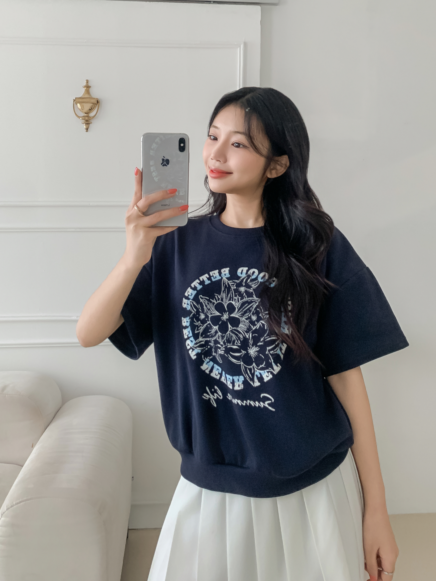 ラウンドネックルーズ半袖ドロップショルダープリントスウェット | 詳細画像17