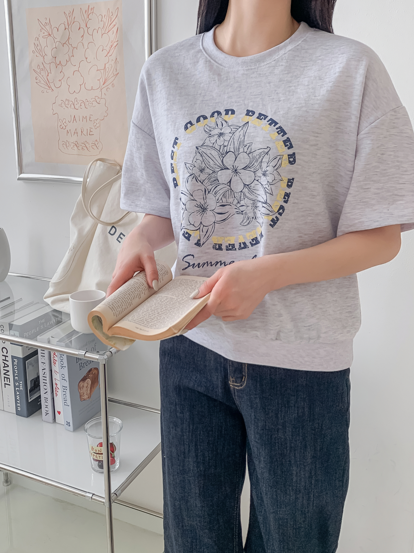 ラウンドネックルーズ半袖ドロップショルダープリントスウェット | 詳細画像23