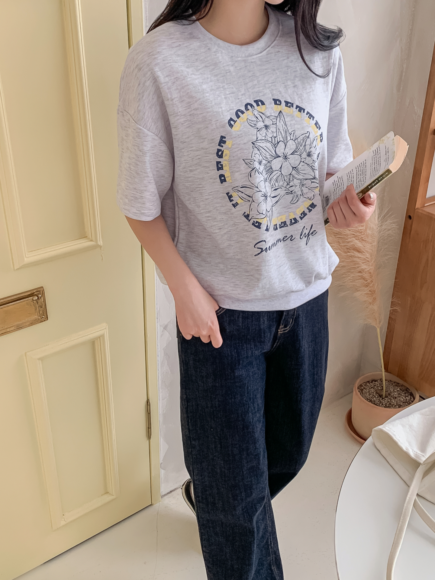 ラウンドネックルーズ半袖ドロップショルダープリントスウェット | 詳細画像33