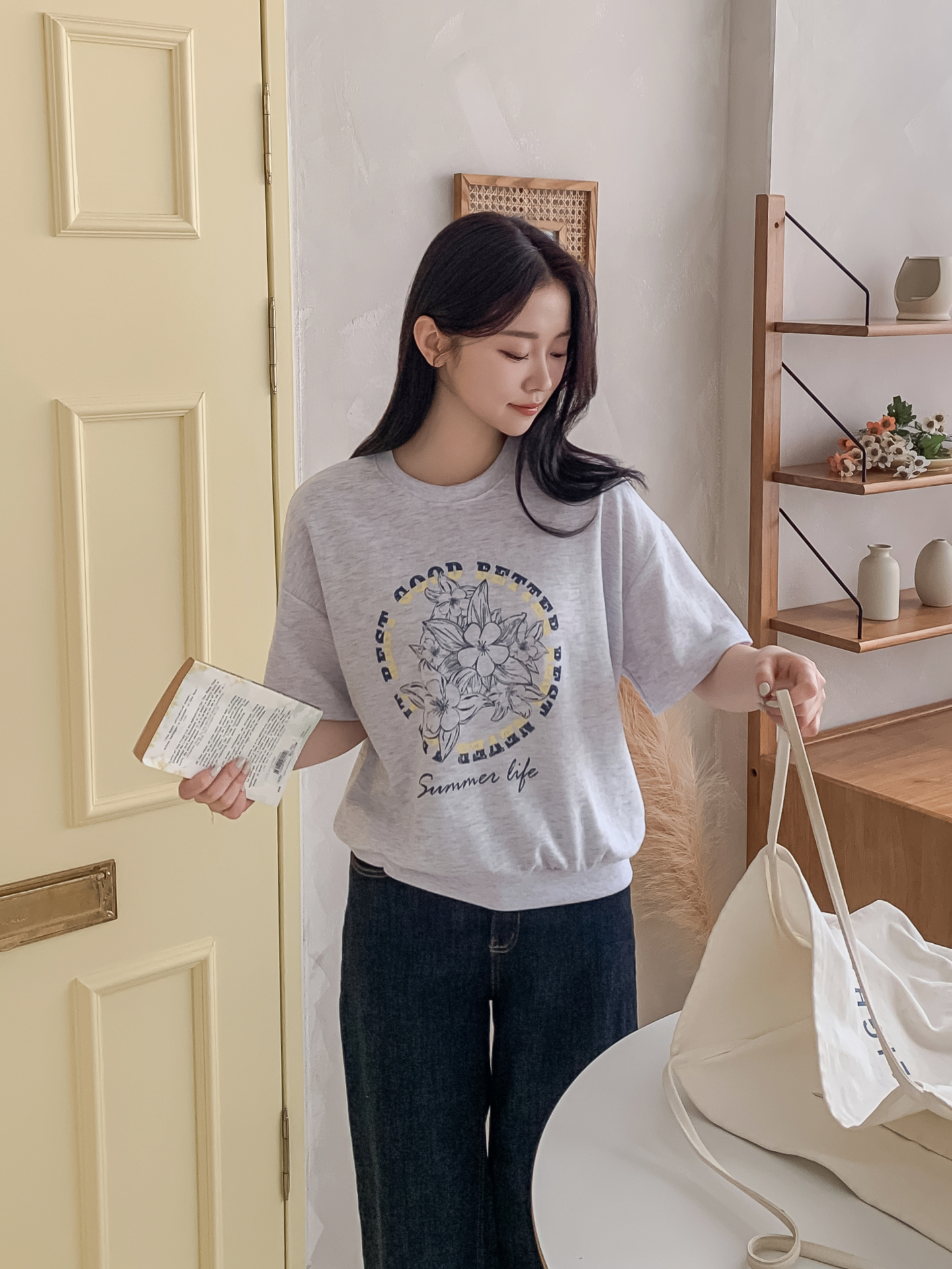 ラウンドネックルーズ半袖ドロップショルダープリントスウェット | 詳細画像34