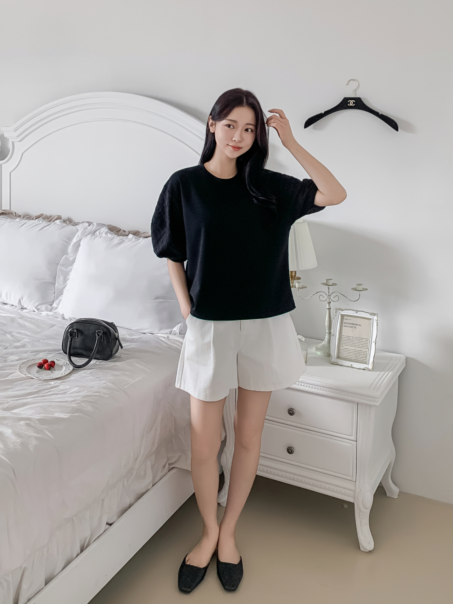 コンビラウンドネックパンチングパフスリーブルーズ半袖ブラウス | 詳細画像19