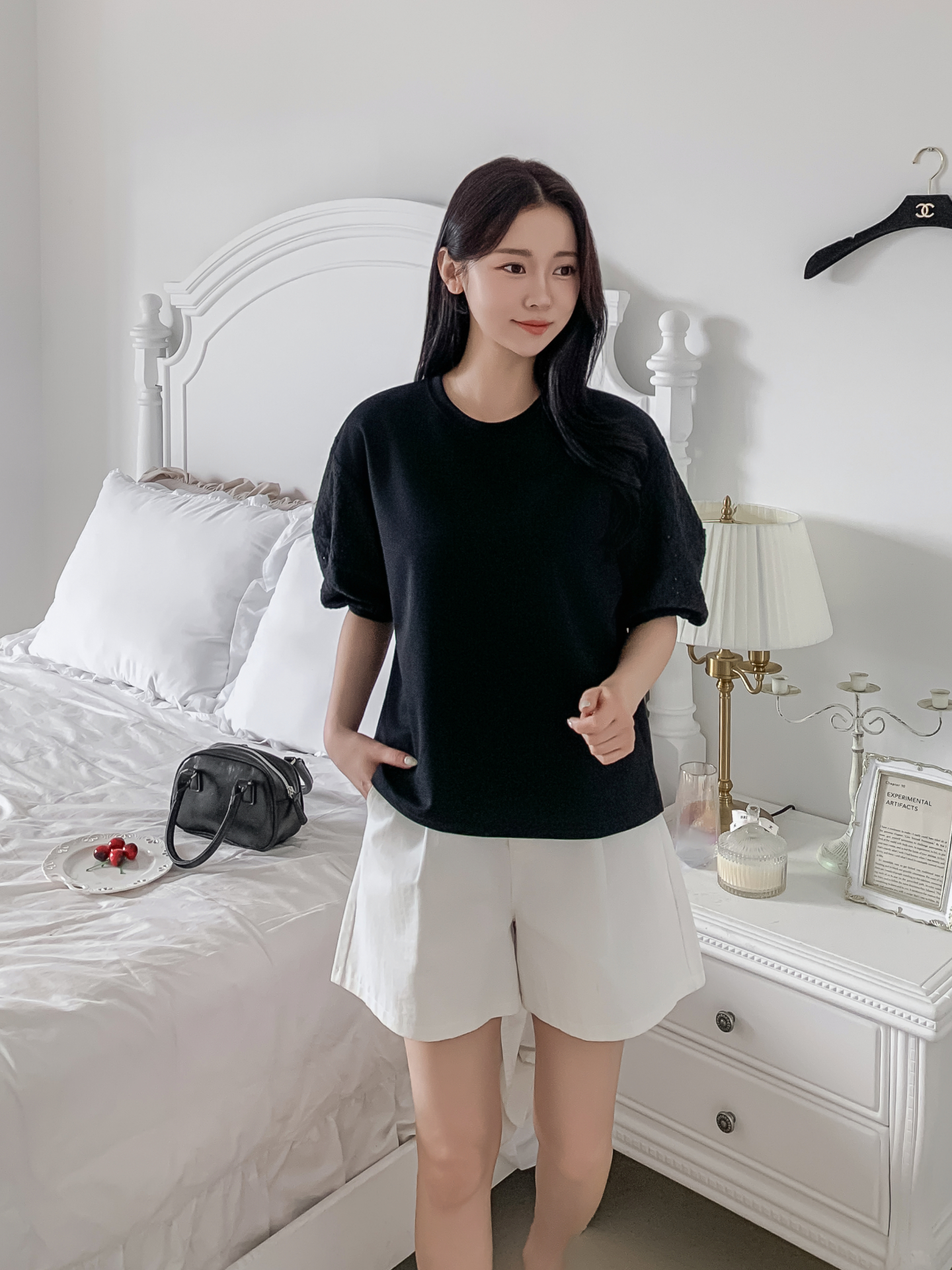 コンビラウンドネックパンチングパフスリーブルーズ半袖ブラウス | 詳細画像20