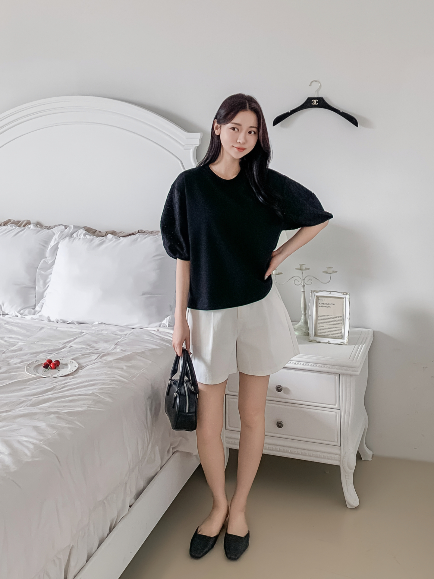 コンビラウンドネックパンチングパフスリーブルーズ半袖ブラウス | 詳細画像23