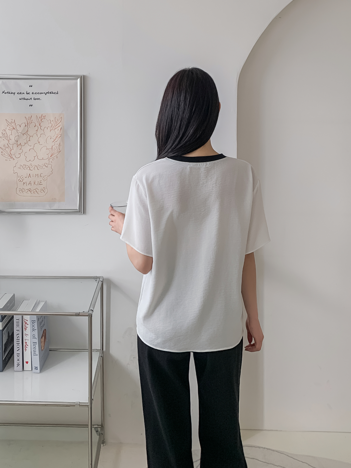 ラウンドネックルーズ半袖レタリング配色ブラウス | 詳細画像5