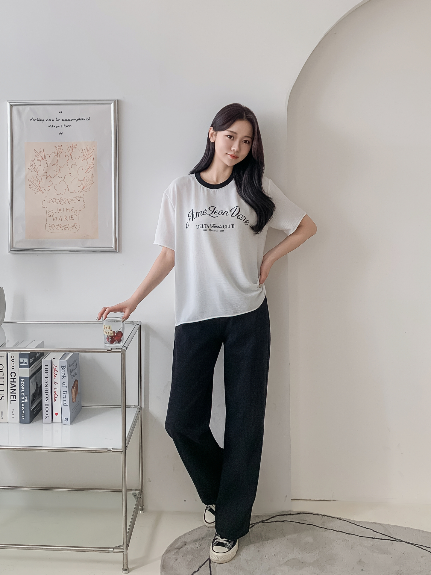 ラウンドネックルーズ半袖レタリング配色ブラウス | 詳細画像7