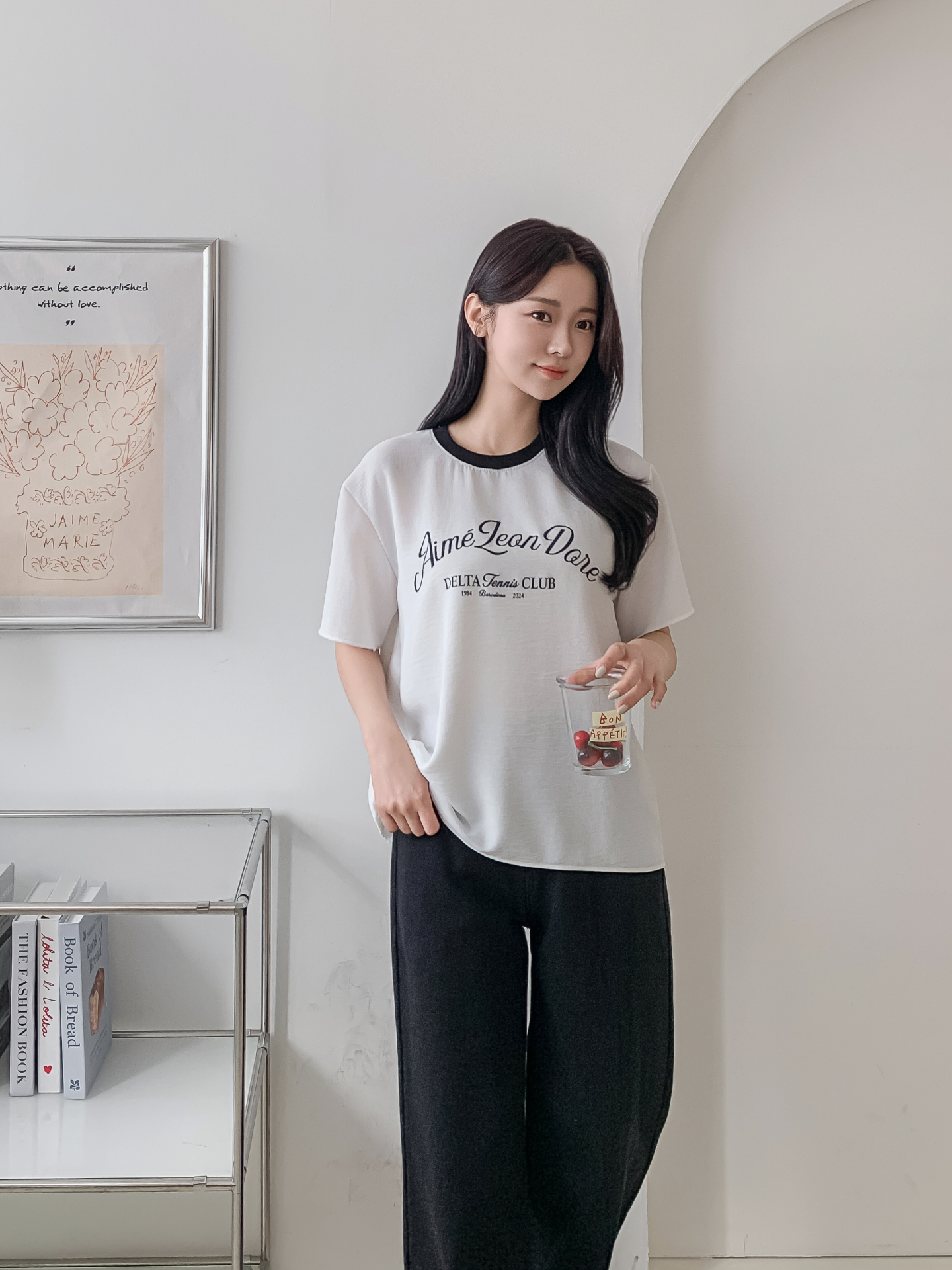 ラウンドネックルーズ半袖レタリング配色ブラウス | 詳細画像2