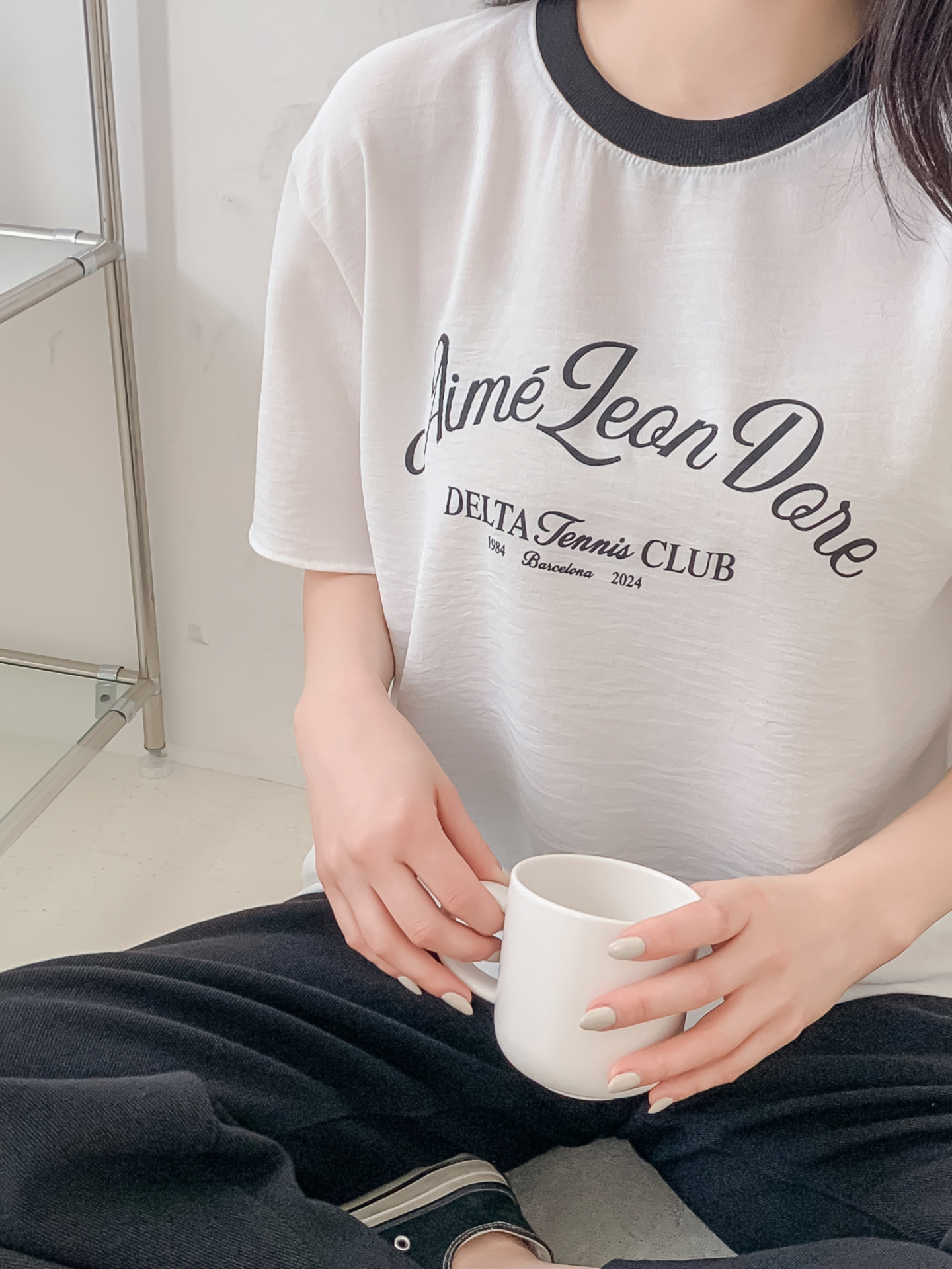 ラウンドネックルーズ半袖レタリング配色ブラウス | 詳細画像12