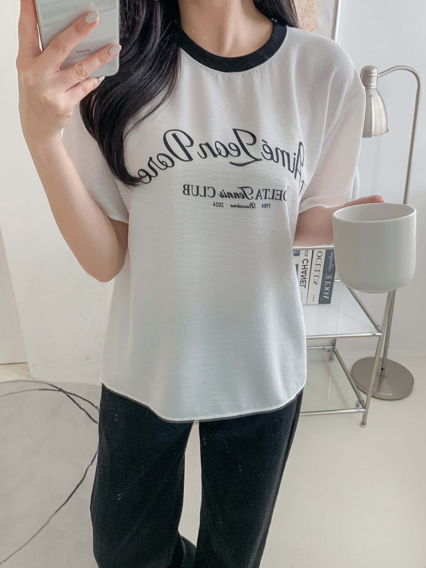 ラウンドネックルーズ半袖レタリング配色ブラウス | 詳細画像17