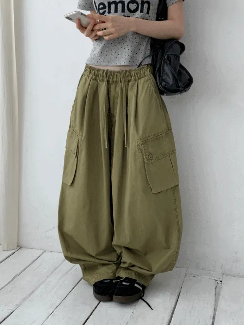 コットンドローストリングポケットウエストゴムワイドパンツ | banincci | 詳細画像1