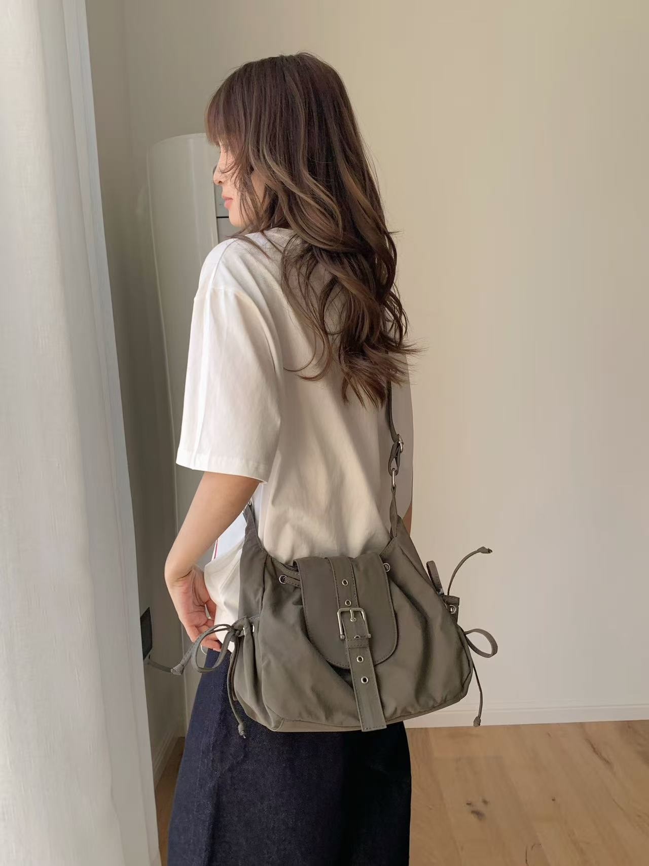 ナイロンベルトドローストリングポケットショルダーバッグ | 詳細画像9