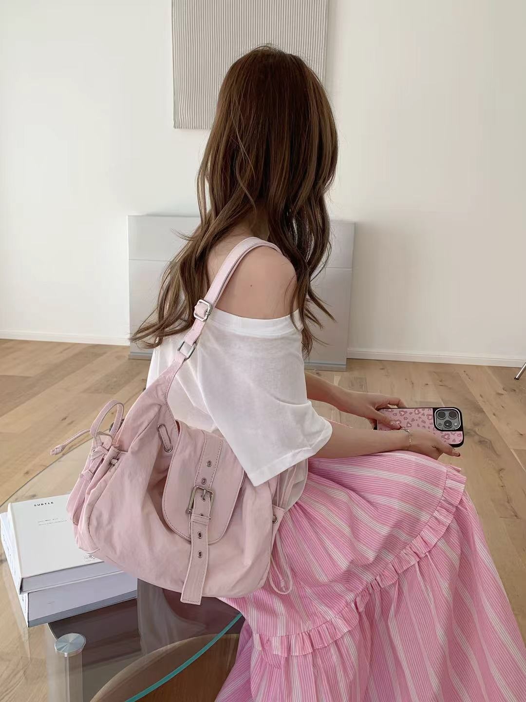 ナイロンベルトドローストリングポケットショルダーバッグ | 詳細画像15