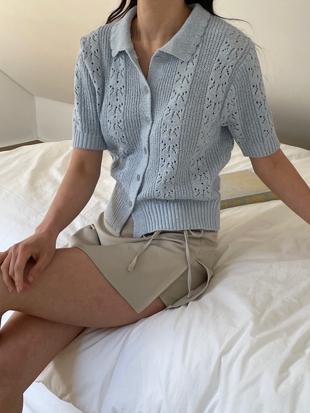 ブークレアクリルボタンカラーパンチング半袖花柄カーディガン | 詳細画像8