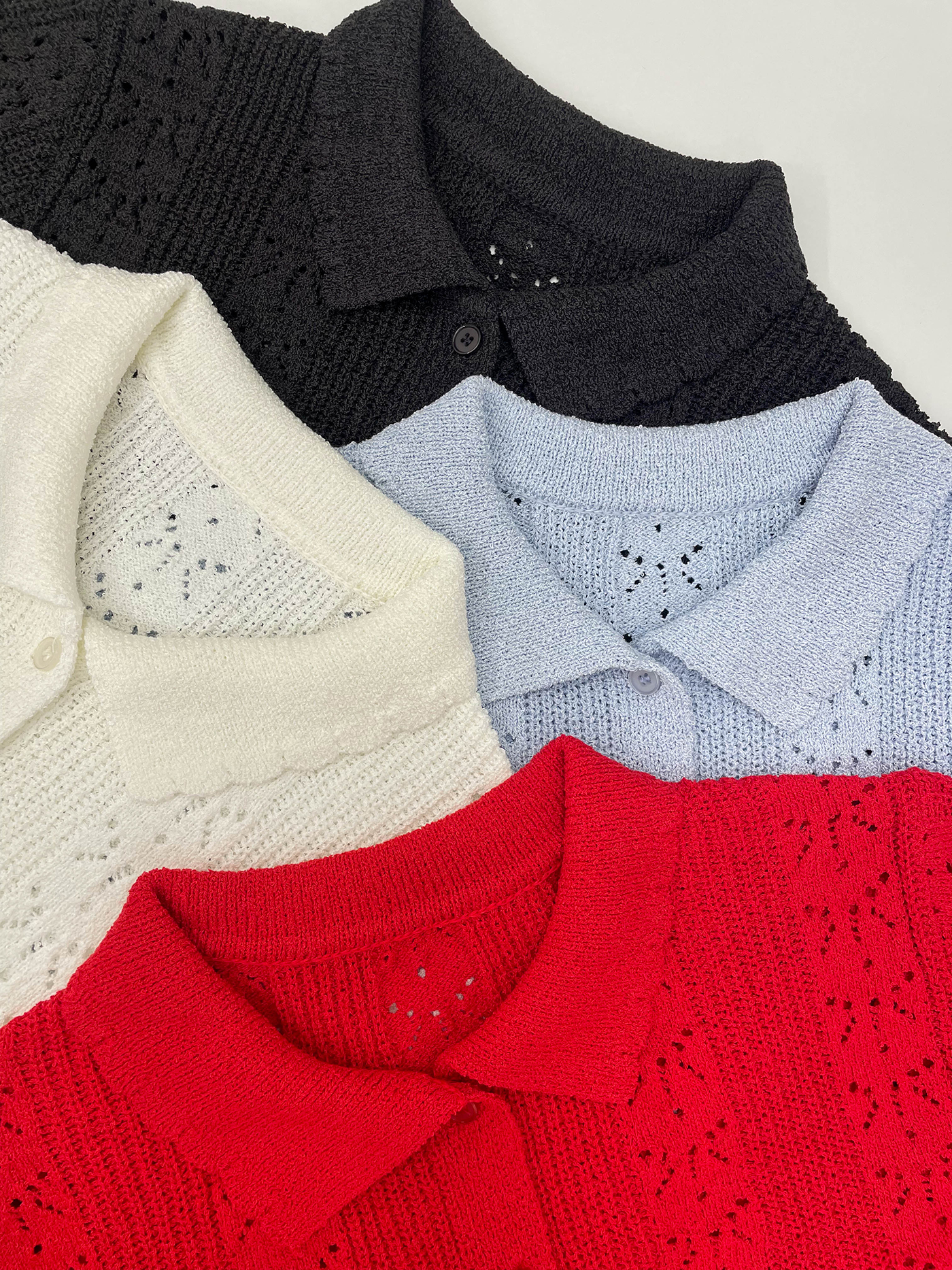 ブークレアクリルボタンカラーパンチング半袖花柄カーディガン | 詳細画像18