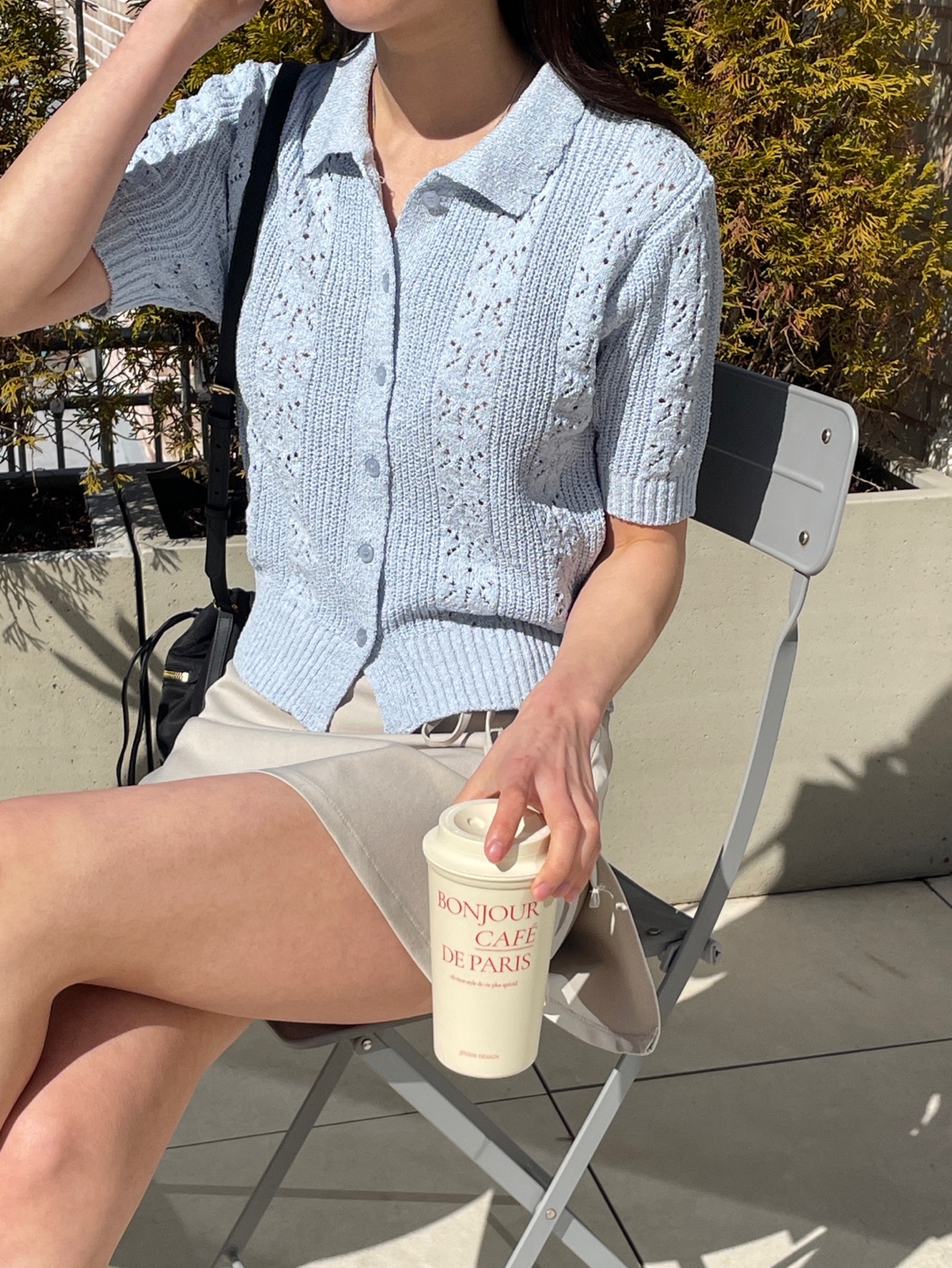 ブークレアクリルボタンカラーパンチング半袖花柄カーディガン | 詳細画像6