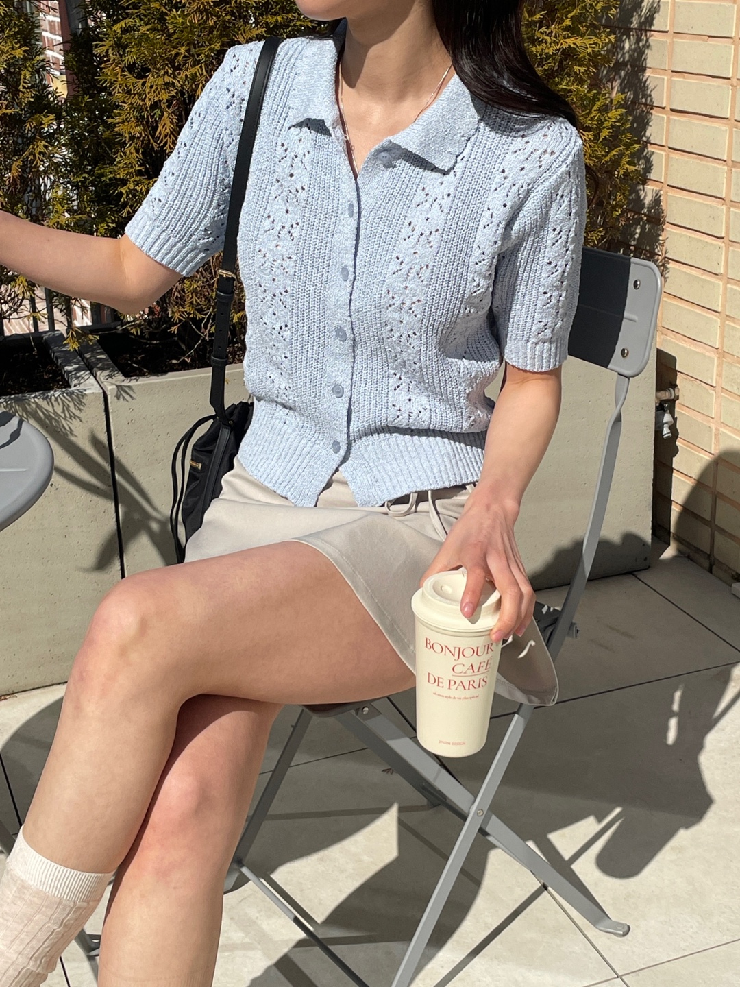 ブークレアクリルボタンカラーパンチング半袖花柄カーディガン | 詳細画像7