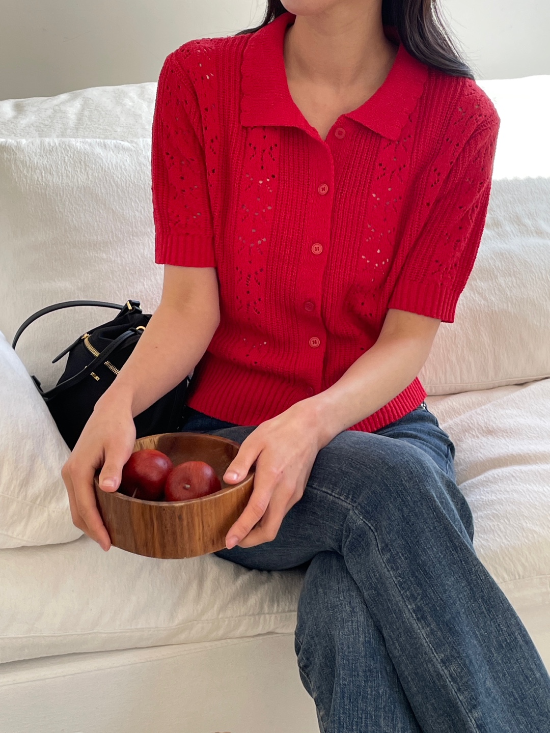 ブークレアクリルボタンカラーパンチング半袖花柄カーディガン | 詳細画像10