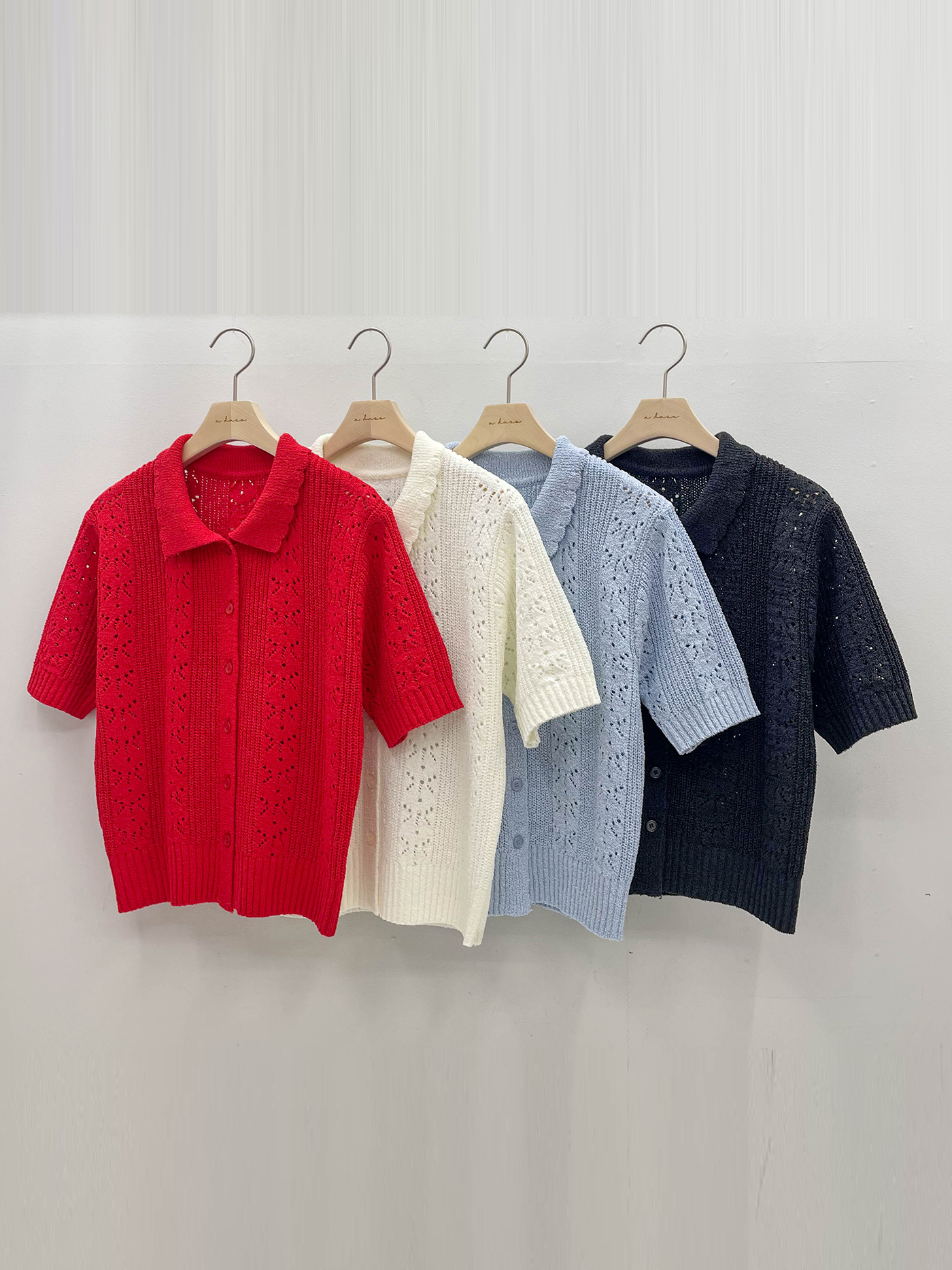 ブークレアクリルボタンカラーパンチング半袖花柄カーディガン | 詳細画像17