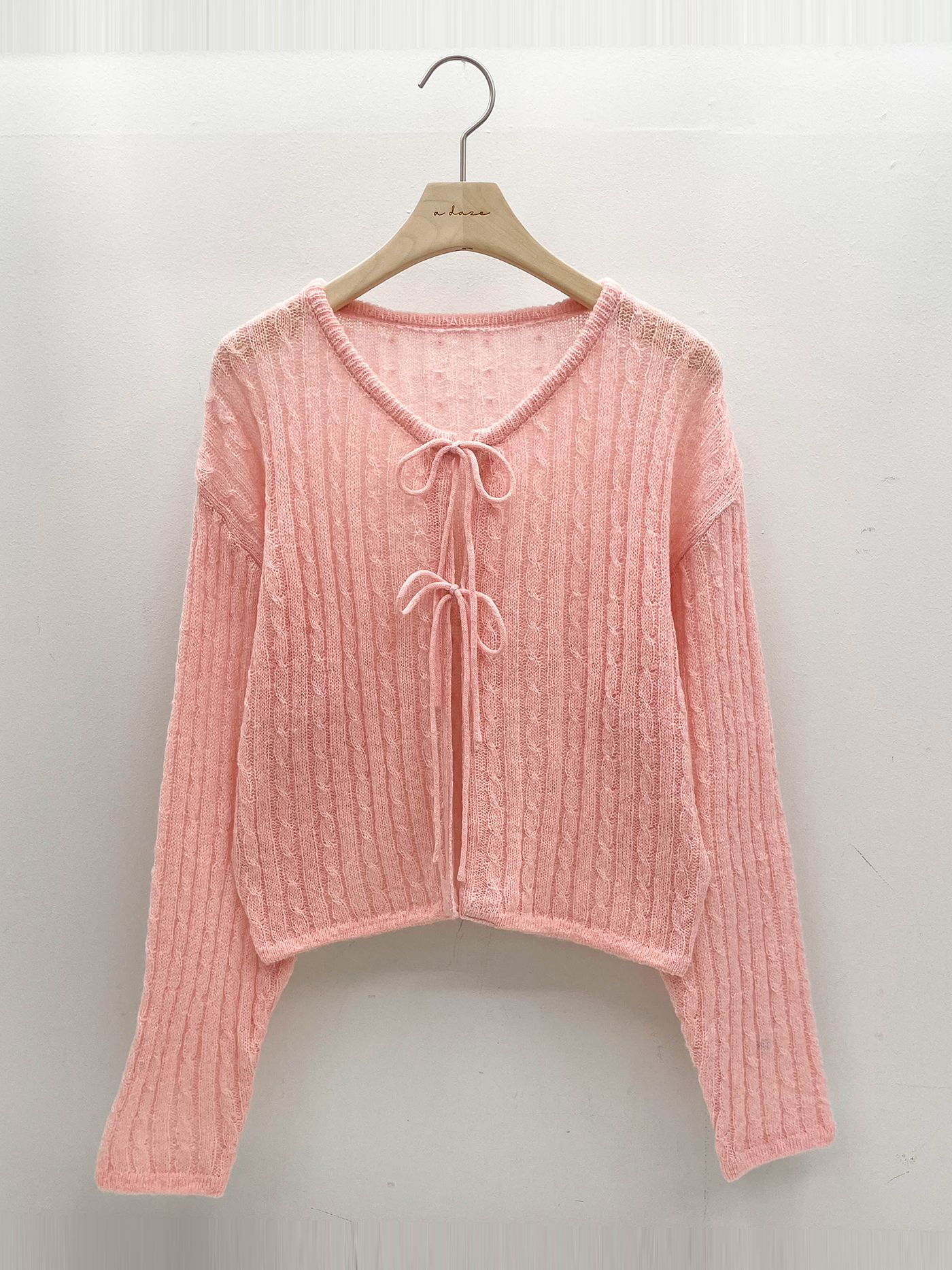 ウール混モヘア混ストラップラウンドネッククロップドルーズ長袖ドロップショルダー無地カーディガン | 詳細画像14