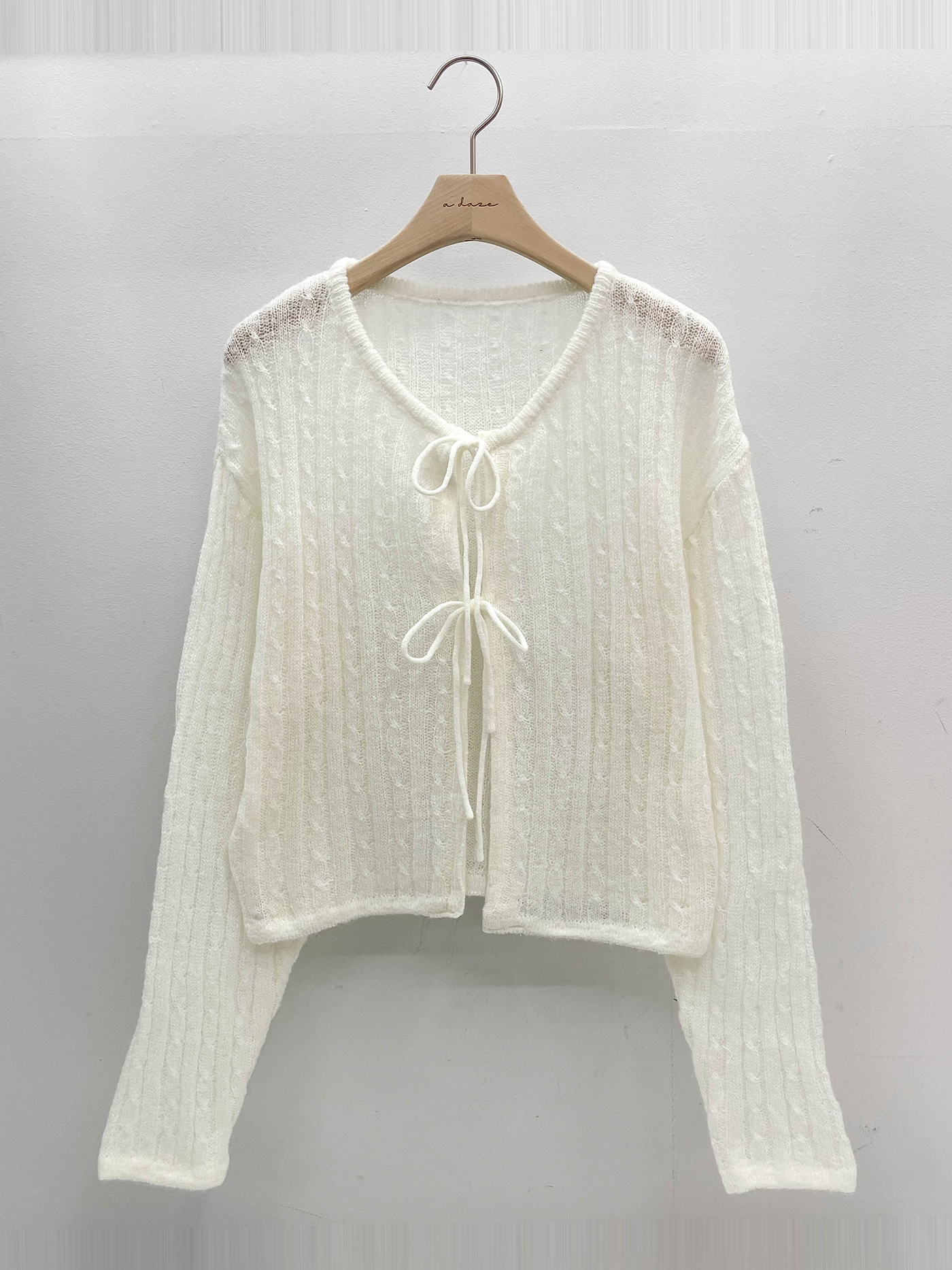 ウール混モヘア混ストラップラウンドネッククロップドルーズ長袖ドロップショルダー無地カーディガン | 詳細画像13