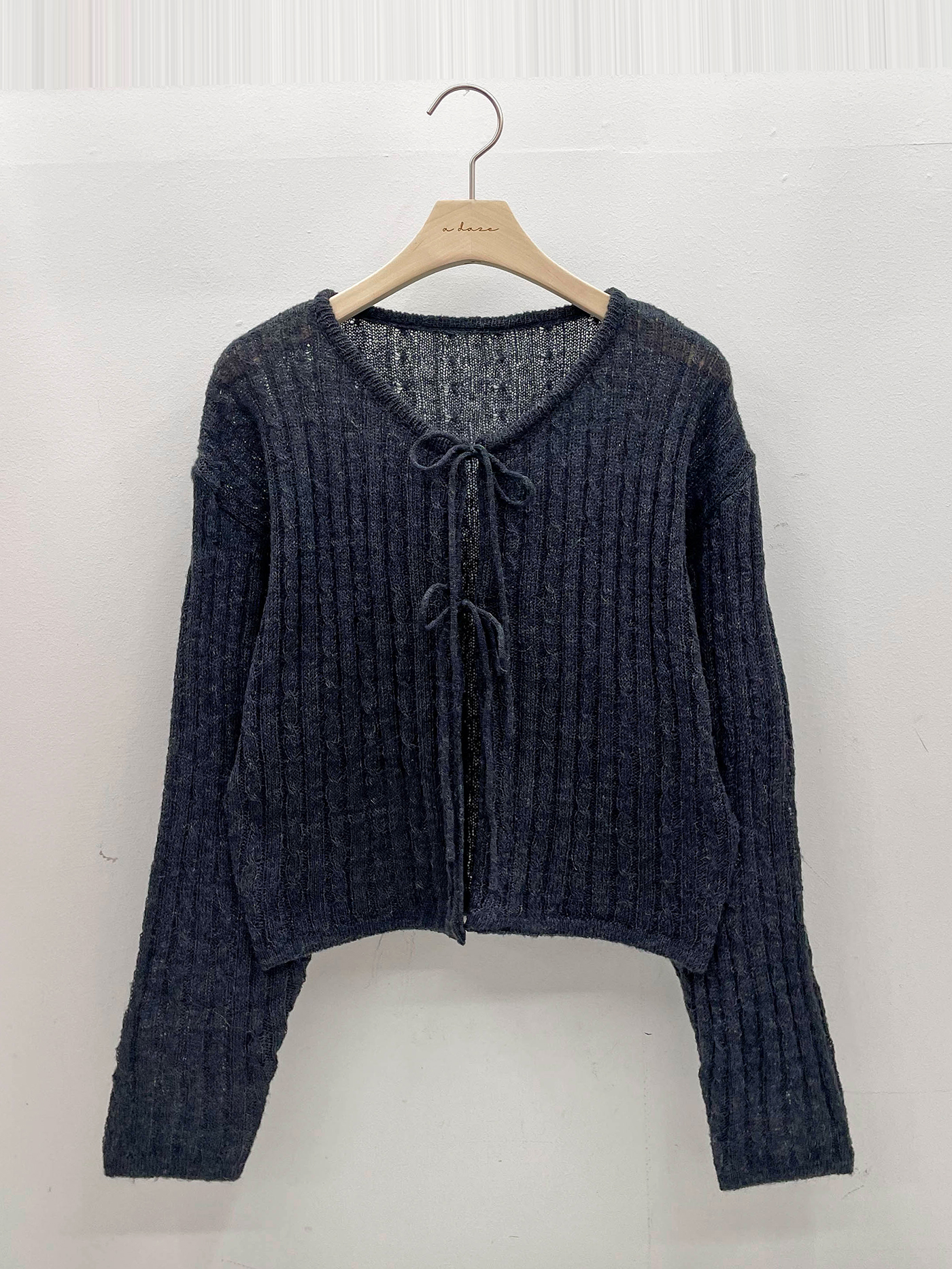 ウール混モヘア混ストラップラウンドネッククロップドルーズ長袖ドロップショルダー無地カーディガン | 詳細画像16