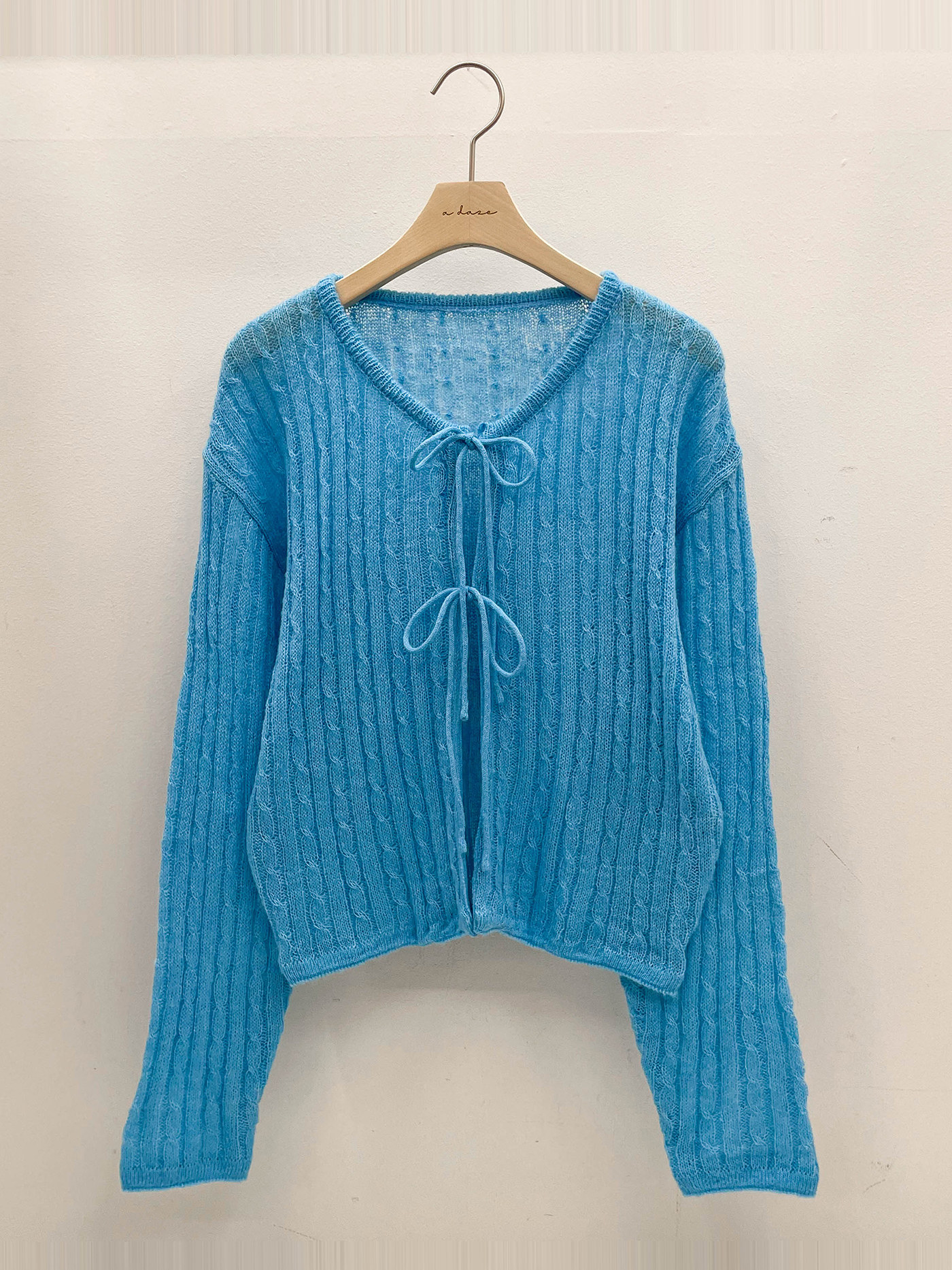 ウール混モヘア混ストラップラウンドネッククロップドルーズ長袖ドロップショルダー無地カーディガン | 詳細画像15