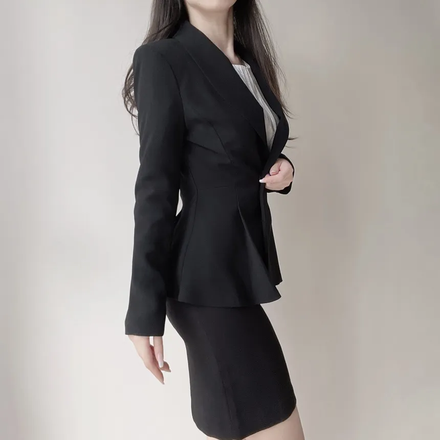 カラーVネック肩パッドペプラムワンボタンジャケットベルト付 | mirangmirang | 詳細画像4