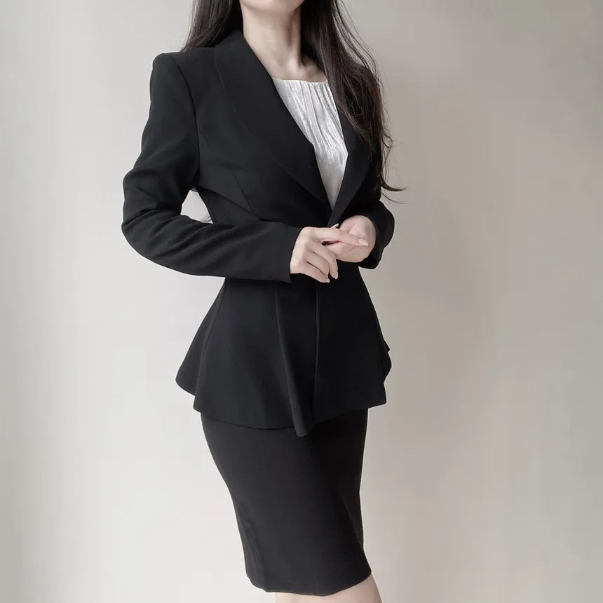 カラーVネック肩パッドペプラムワンボタンジャケットベルト付 | mirangmirang | 詳細画像5