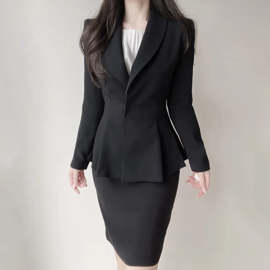 カラーVネック肩パッドペプラムワンボタンジャケットベルト付 | mirangmirang | 詳細画像6