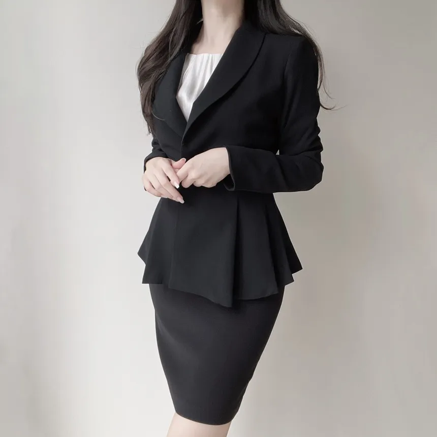 カラーVネック肩パッドペプラムワンボタンジャケットベルト付 | mirangmirang | 詳細画像7