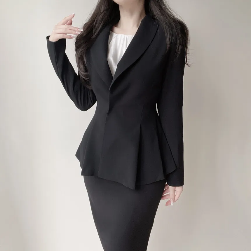 カラーVネック肩パッドペプラムワンボタンジャケットベルト付 | mirangmirang | 詳細画像8