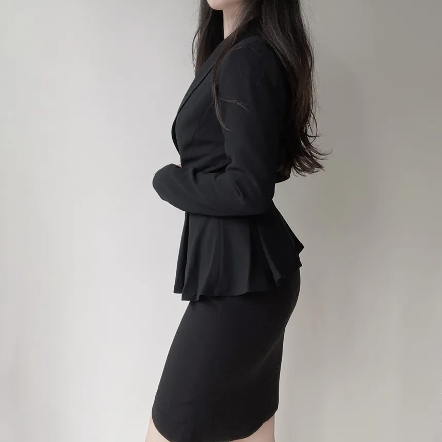 カラーVネック肩パッドペプラムワンボタンジャケットベルト付 | mirangmirang | 詳細画像9