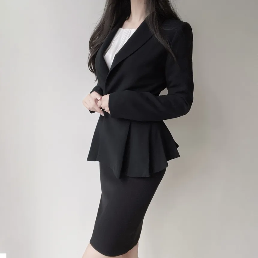 カラーVネック肩パッドペプラムワンボタンジャケットベルト付 | mirangmirang | 詳細画像10