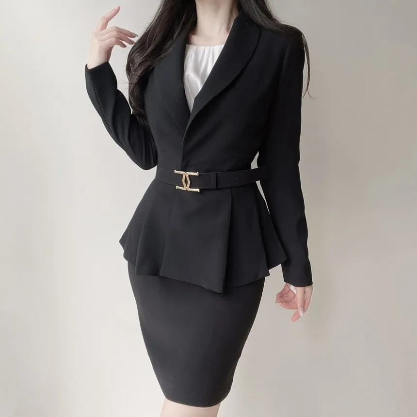 カラーVネック肩パッドペプラムワンボタンジャケットベルト付 | mirangmirang | 詳細画像11