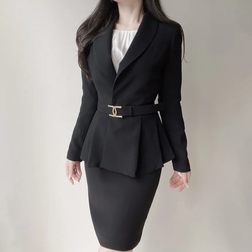 カラーVネック肩パッドペプラムワンボタンジャケットベルト付 | mirangmirang | 詳細画像12