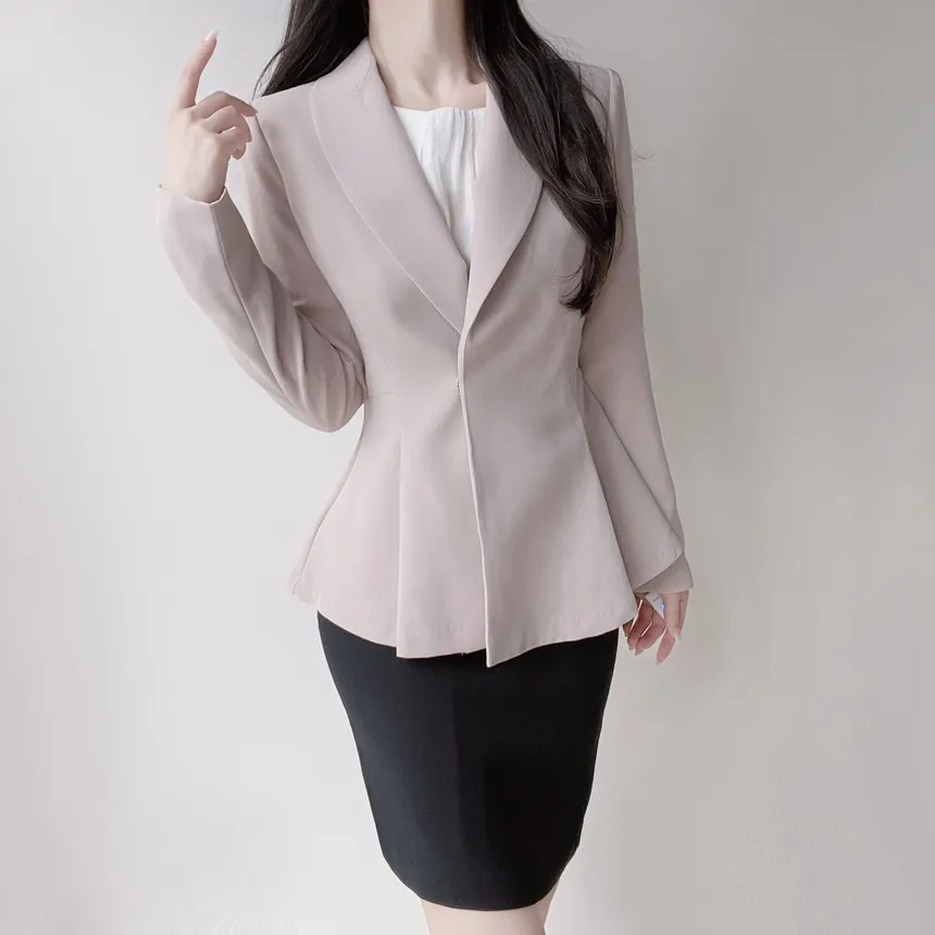 カラーVネック肩パッドペプラムワンボタンジャケットベルト付 | mirangmirang | 詳細画像14