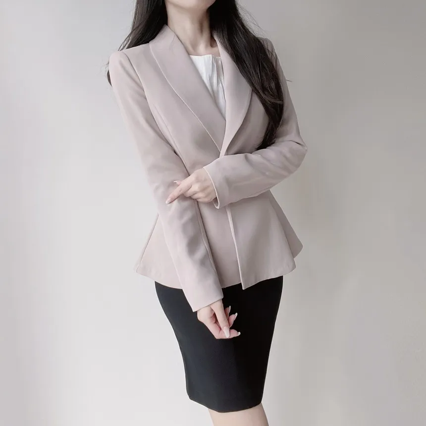 カラーVネック肩パッドペプラムワンボタンジャケットベルト付 | mirangmirang | 詳細画像15