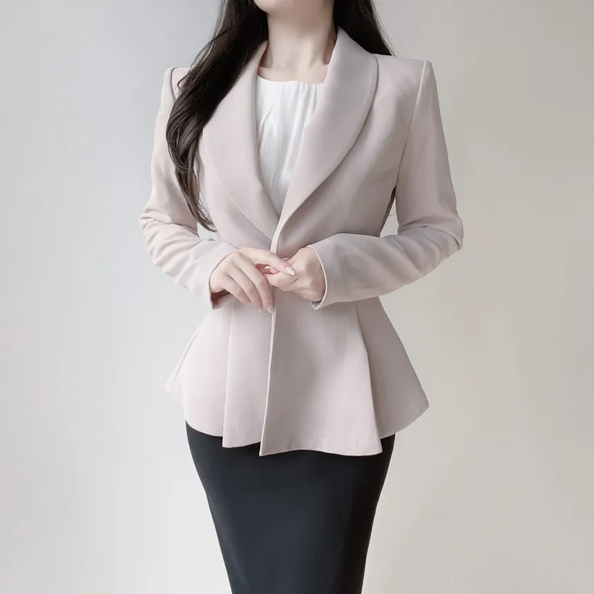 カラーVネック肩パッドペプラムワンボタンジャケットベルト付 | mirangmirang | 詳細画像16