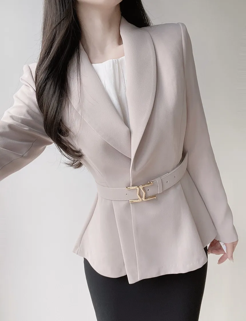 カラーVネック肩パッドペプラムワンボタンジャケットベルト付 | mirangmirang | 詳細画像17