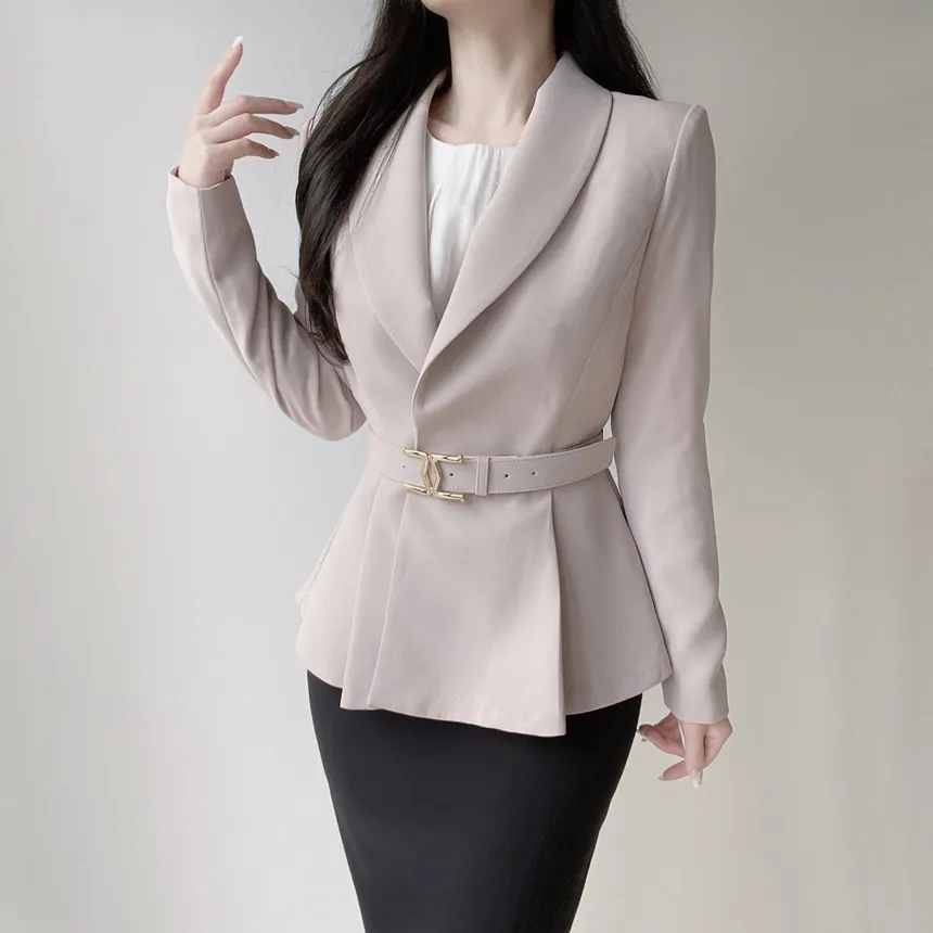 カラーVネック肩パッドペプラムワンボタンジャケットベルト付 | mirangmirang | 詳細画像19