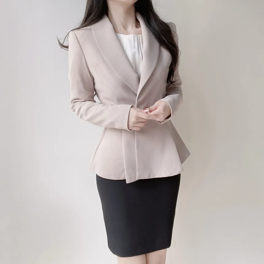 カラーVネック肩パッドペプラムワンボタンジャケットベルト付 | mirangmirang | 詳細画像20