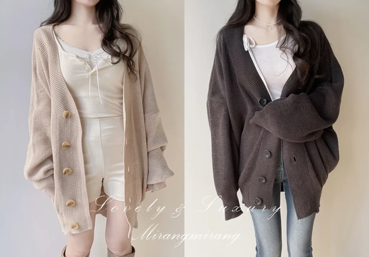 ウール混ボクシールーズVネックカーディガン | mirangmirang | 詳細画像1