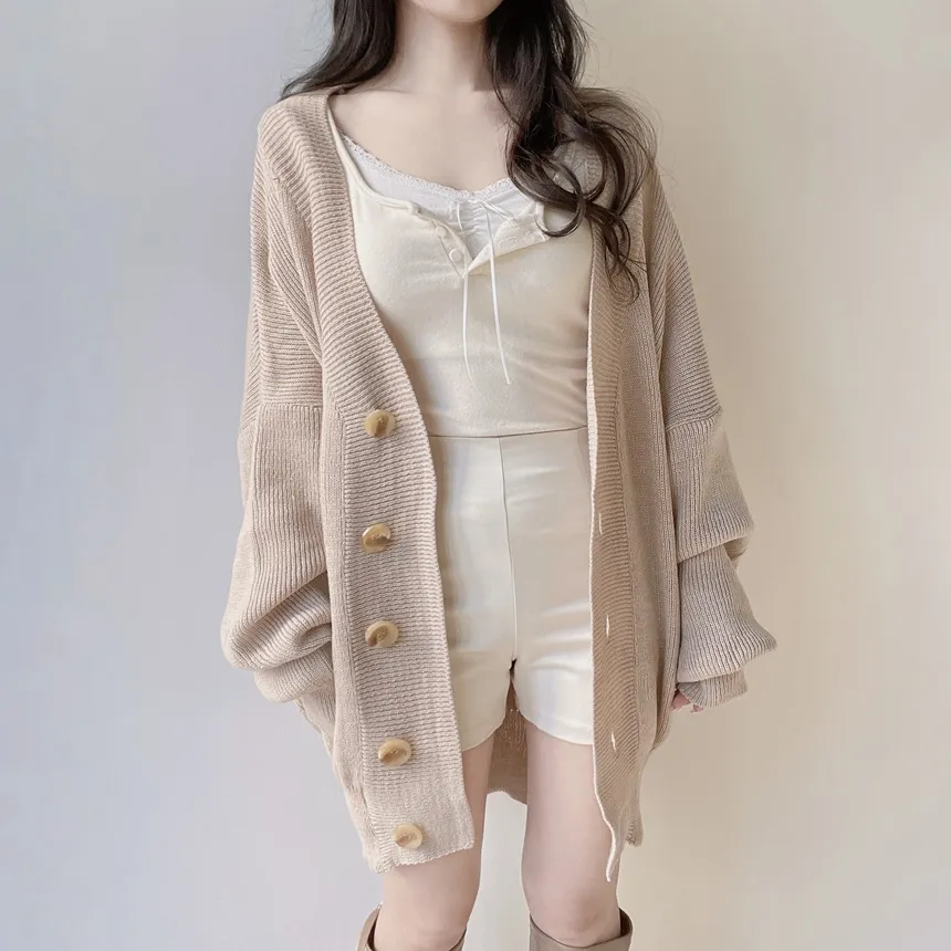 ウール混ボクシールーズVネックカーディガン | mirangmirang | 詳細画像2