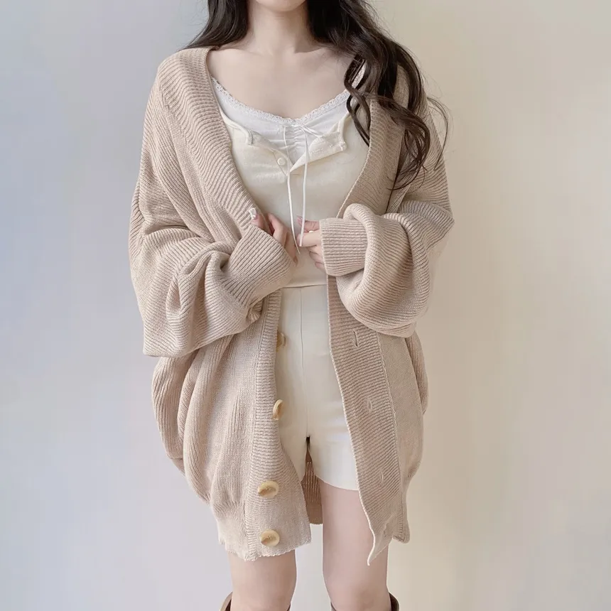 ウール混ボクシールーズVネックカーディガン | mirangmirang | 詳細画像11