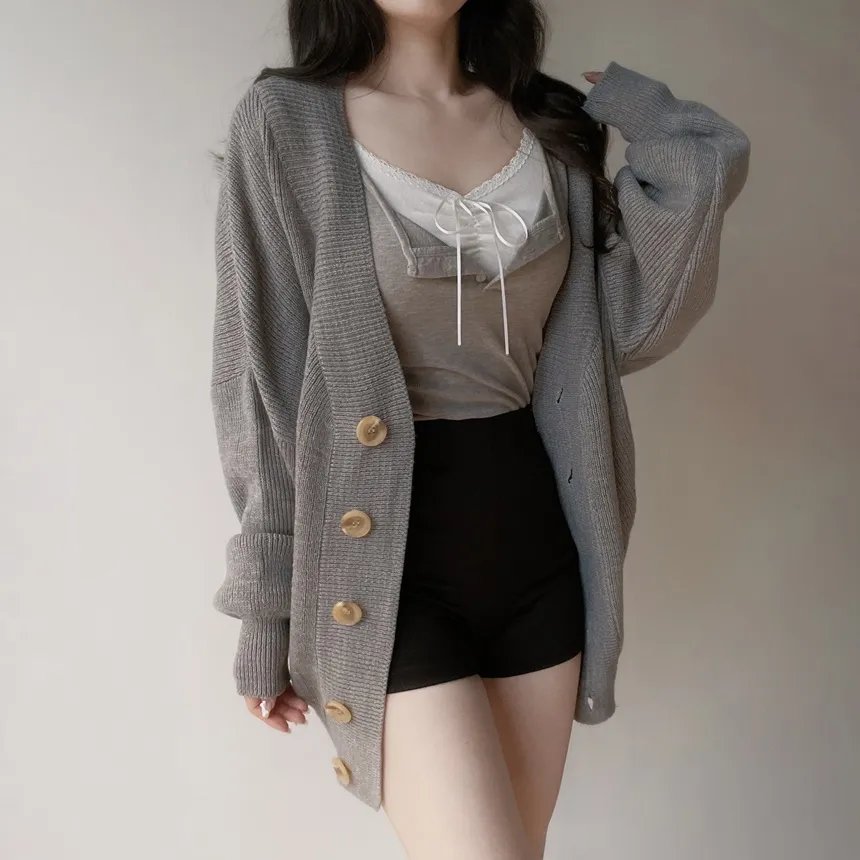 ウール混ボクシールーズVネックカーディガン | mirangmirang | 詳細画像22