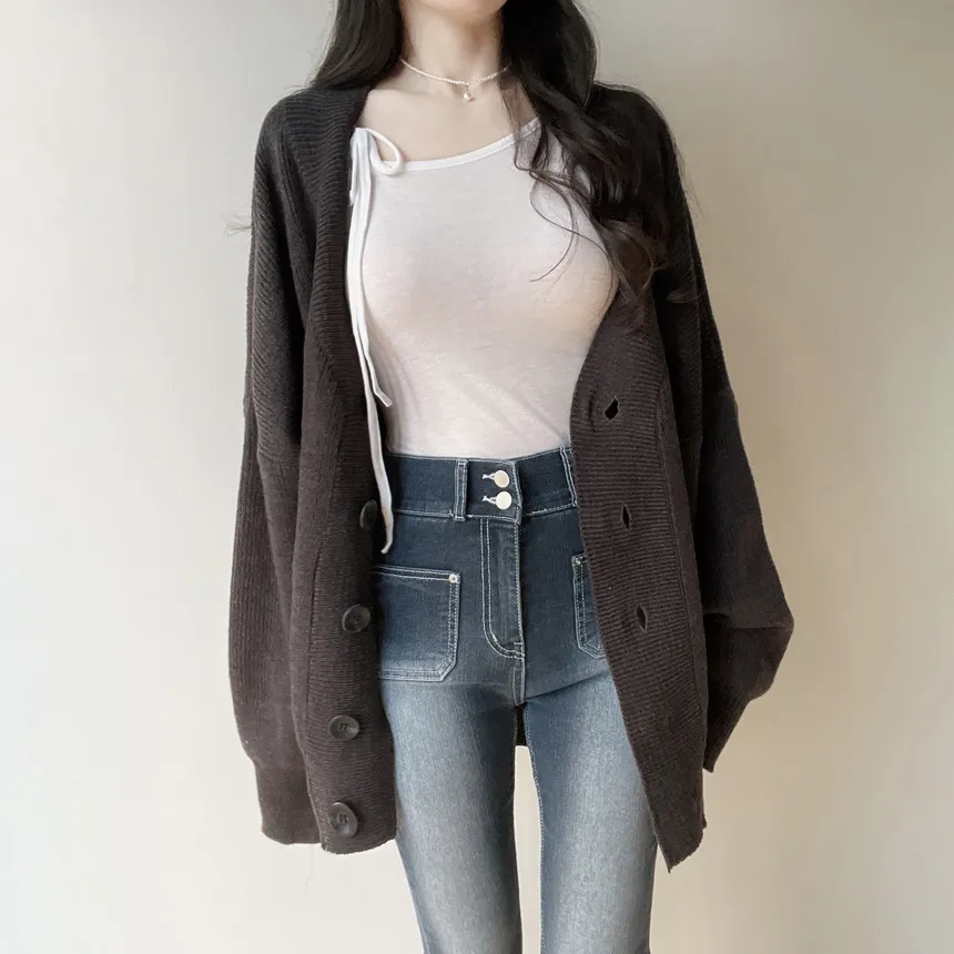 ウール混ボクシールーズVネックカーディガン | mirangmirang | 詳細画像49