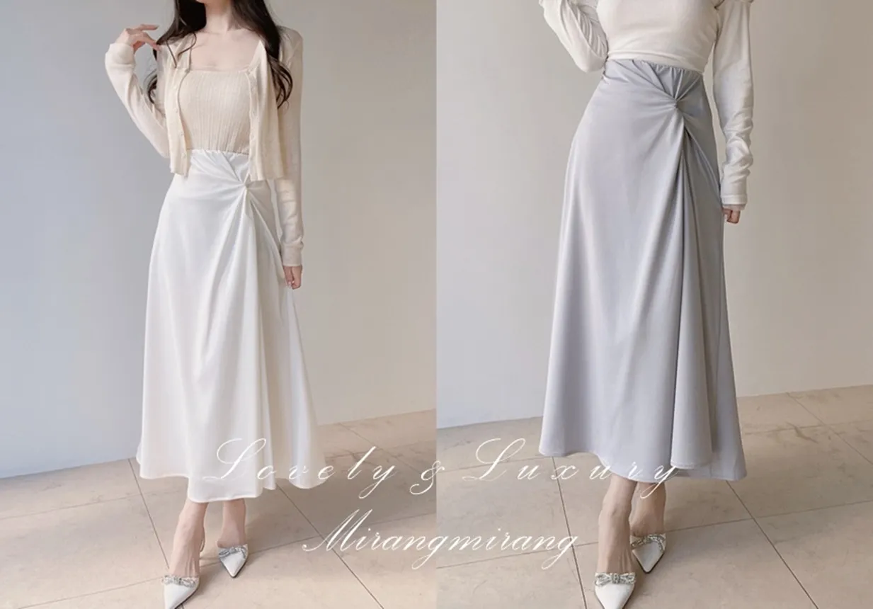 シルキーツイストフレアロングウエストゴムスカート | mirangmirang | 詳細画像1