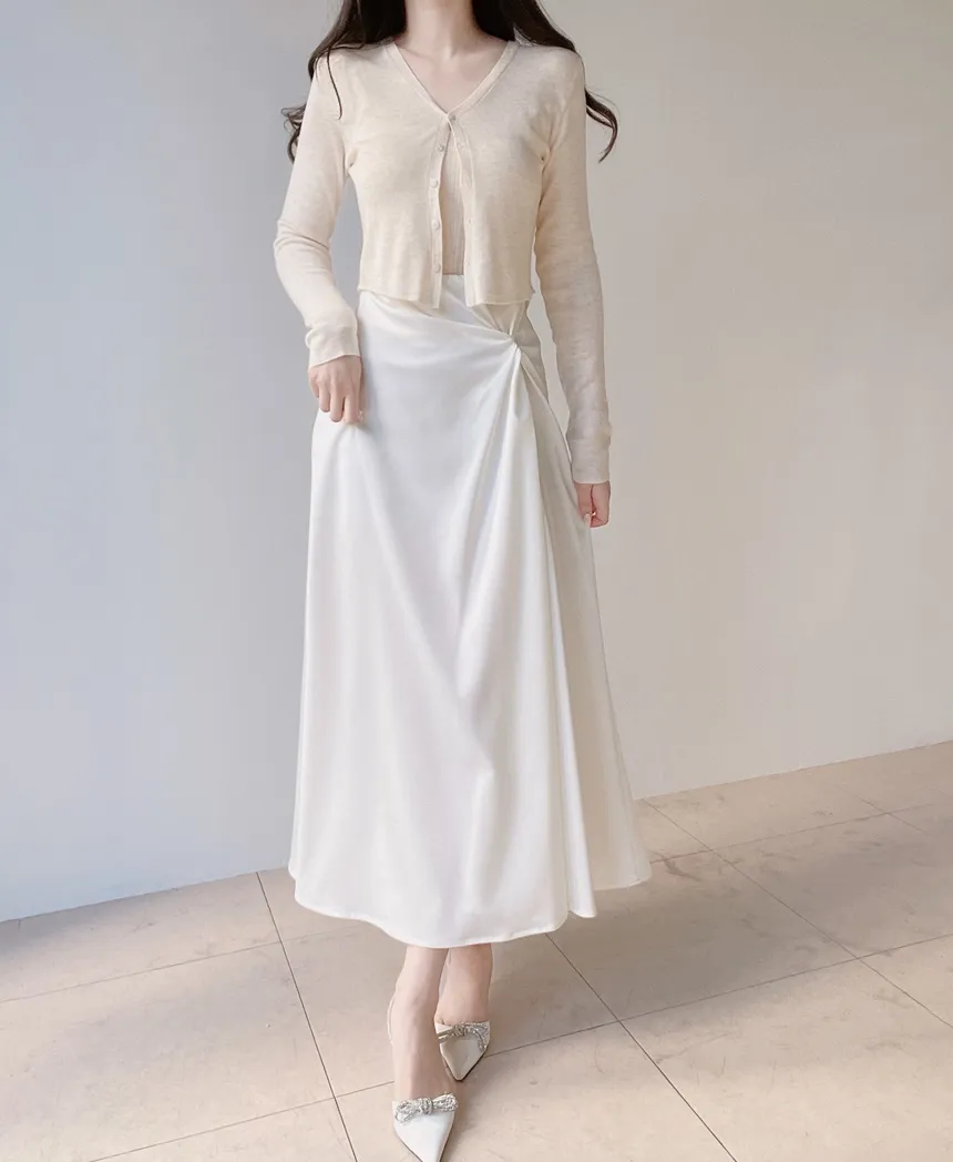 シルキーツイストフレアロングウエストゴムスカート | mirangmirang | 詳細画像4