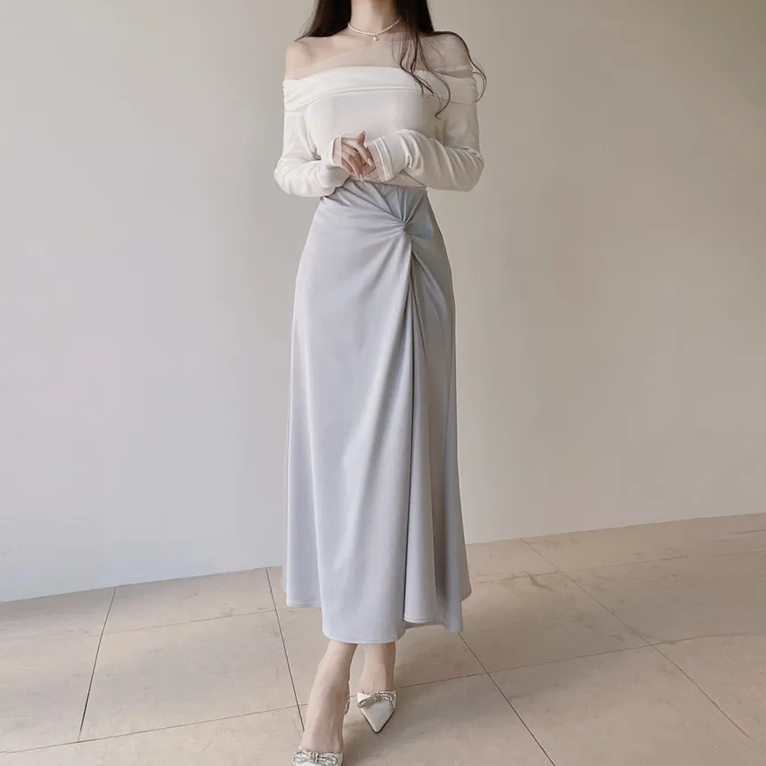 シルキーツイストフレアロングウエストゴムスカート | mirangmirang | 詳細画像29