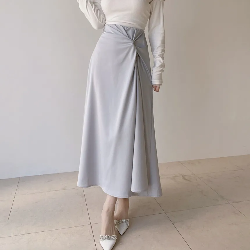 シルキーツイストフレアロングウエストゴムスカート | mirangmirang | 詳細画像30