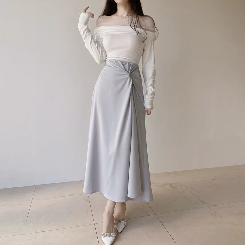 シルキーツイストフレアロングウエストゴムスカート | mirangmirang | 詳細画像31